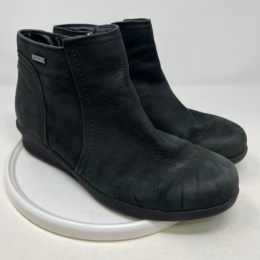 Aravon CH3272 Womens Black Leather Waterproof Ankle Boots Wedge Size 10 D Wide